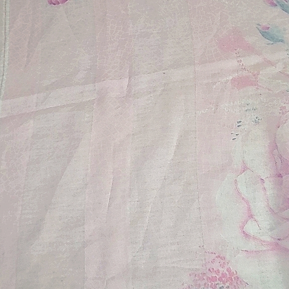 Square Scarf Pink Tea Rose Floral print 30 x 30 white purple green Lightweight - Picture 5 of 5